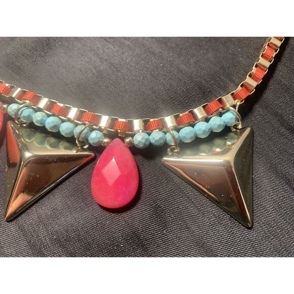 Couture Rhinestone Precious Gemstone Boho Geometric Bib Necklace 18" Zoe + Syd - Picture 3 of 7